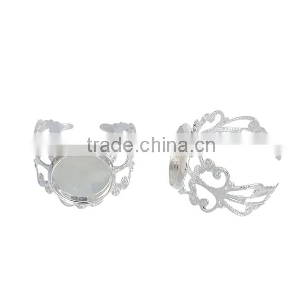 Copper Adjustable Rings Round Silver Plated Pattern Hollow 16.5mm