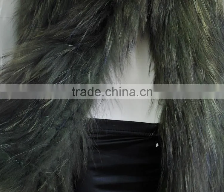 YR726 Chongfu China New Arrival Geuine Raccoon Knit Fur Vest/Women Fur Vest OME