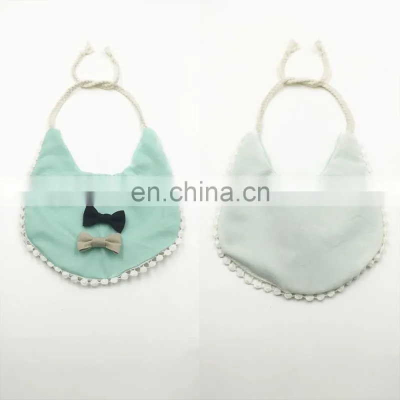 Mint Pom Pom Bibs For Baby Matching Triple Bows Burp Dribble Kid's Apron Tie On Handkerchief Floral Handkerchief Scarf