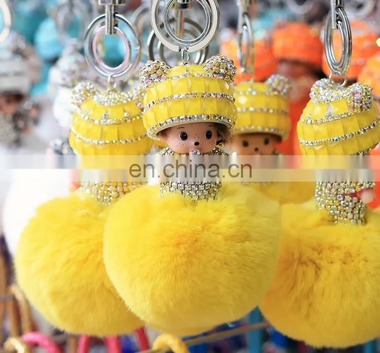 Factory wholesale multicolor rex rabbit fur monchichi with cheap price