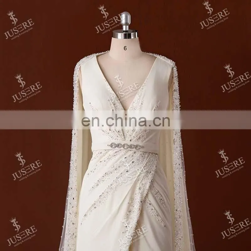 Gorgeous Crystal Beaded Heavily Cape-Style Long Elie Saab Evening Dress 2015