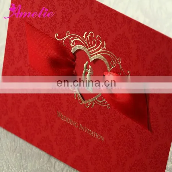 ACW1041 Bride and Bridegroom Stock Red Ribbon Marry Invitation Card