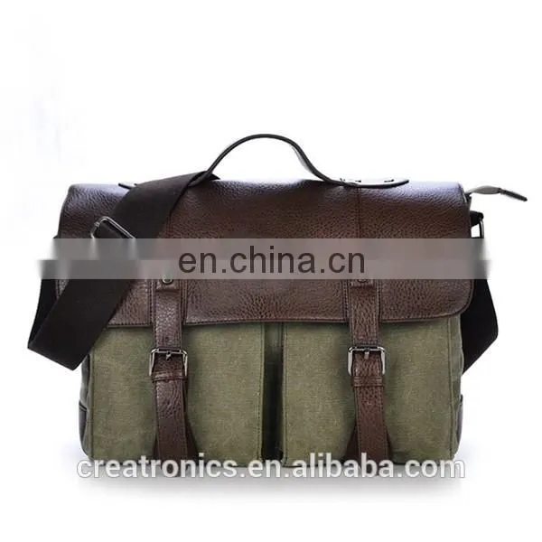 CR alibaba europe customized design leather men's leisure satchel canvas messenger bag laptop