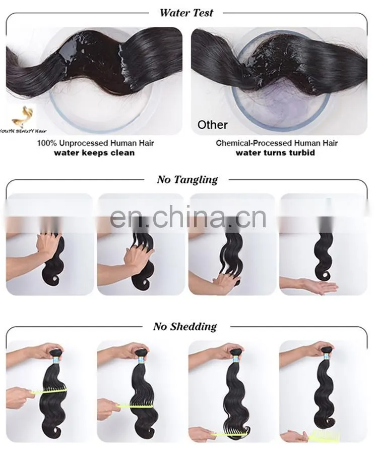Youth Beauty Hair best saling brazilian virgin human hair weaving in body wave 8A grade raw unprocessed hair