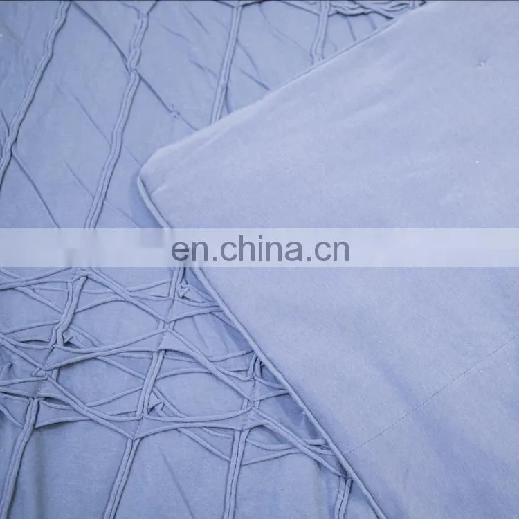 Washable Durable Navy Solid Color Quilt 100%cotton Coverlet Bed-cover with Pinch Pleated Ruffled