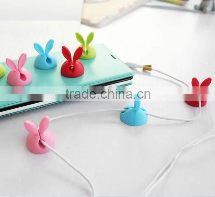2016 Hot sale Rabbit Ear Silicon Cable Organizer For Office Computer Winder Management Wire Storage Device USB Holder