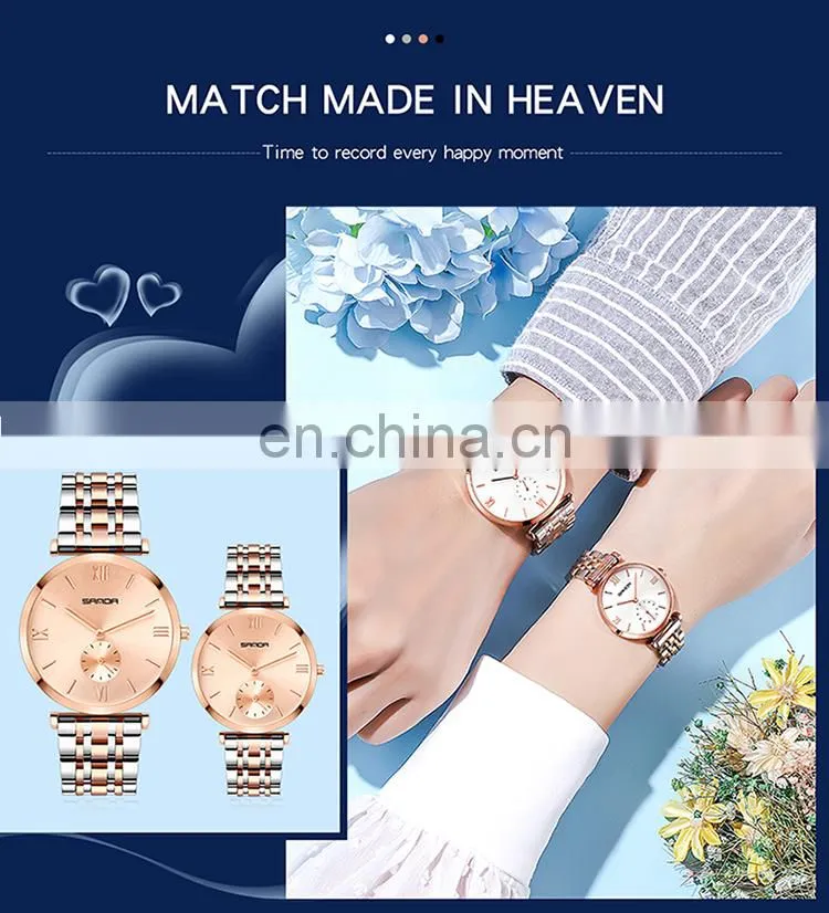 Sanda P1052 Luxury Quartz Wrist Watches for Men Women Stainless Steel Chrono Water Resistant Fashion Couple Watch