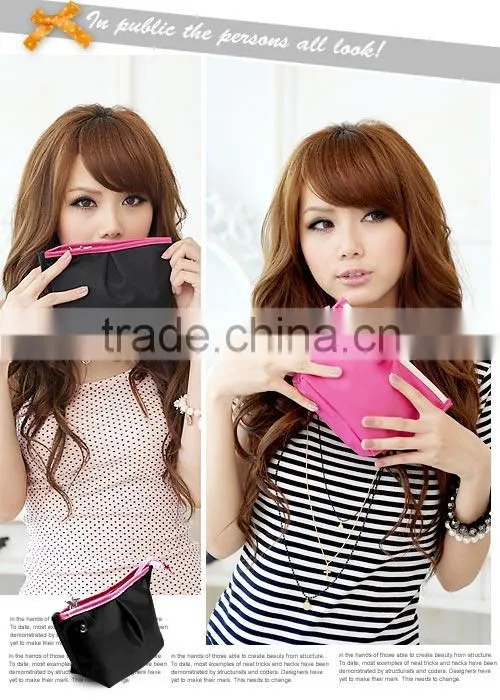 Fresh pleated long zipper polyester cosmetic bag with air hole