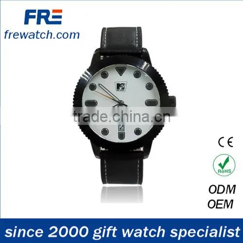 2015 fashion design big case alloy watch with leather strap vogue alloy watch men