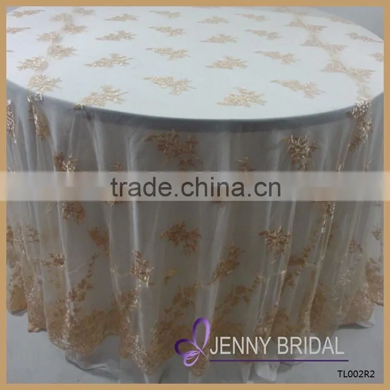 TL002R2 alibaba embroidery design gold lace cheap wedding table overlay