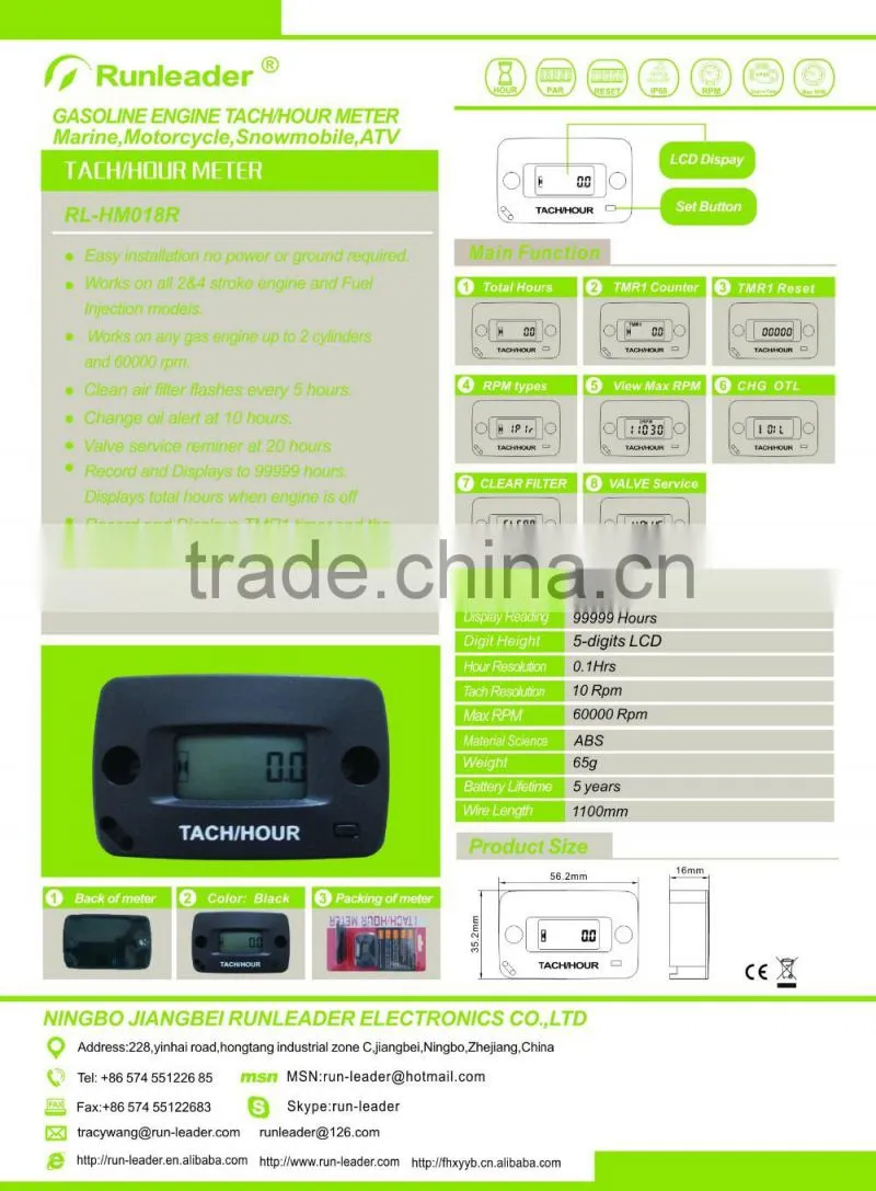 Digital Petrol Engine Hour Meter Tach Hour Meter Used For Motorcycle,Snowmobile,Jet Ski,Marine,Glider
