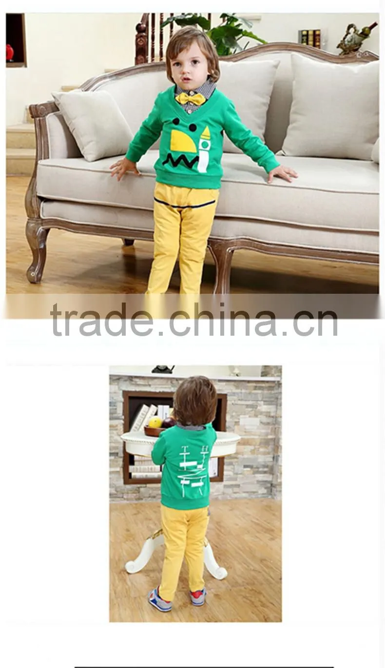 2016 fashion Korean style boy clothes children faux twinset design cotton long-sleeved + pants
