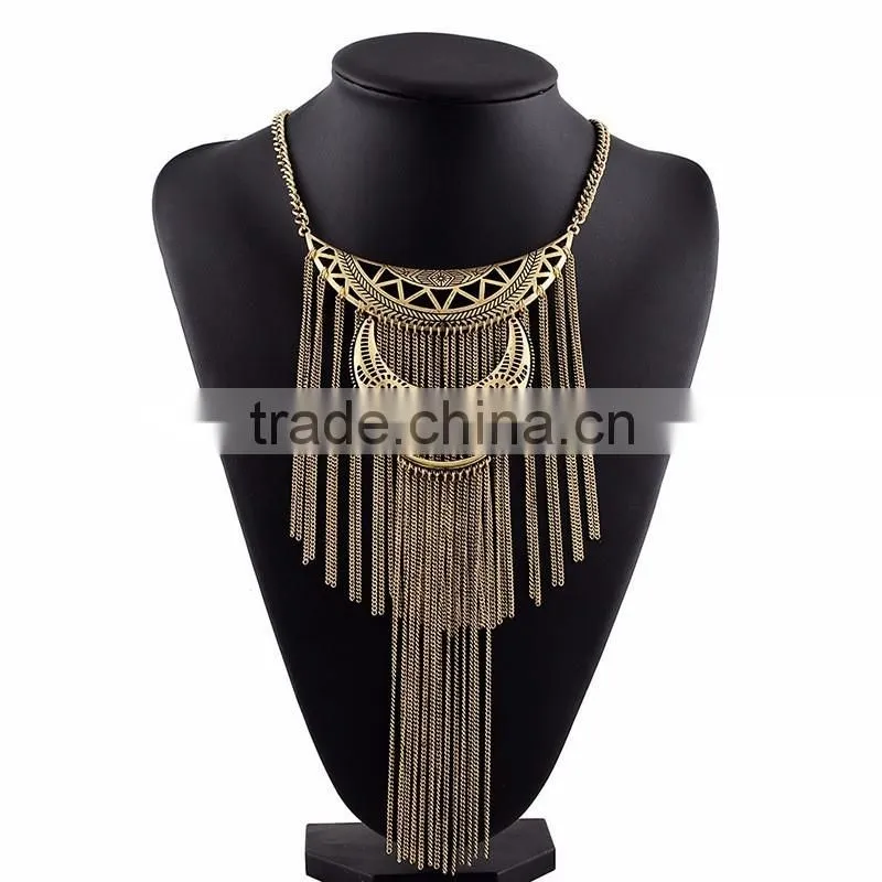 Exotic Crescent Moon Imitation Jewellery Antique Gold Chain Statement Necklace