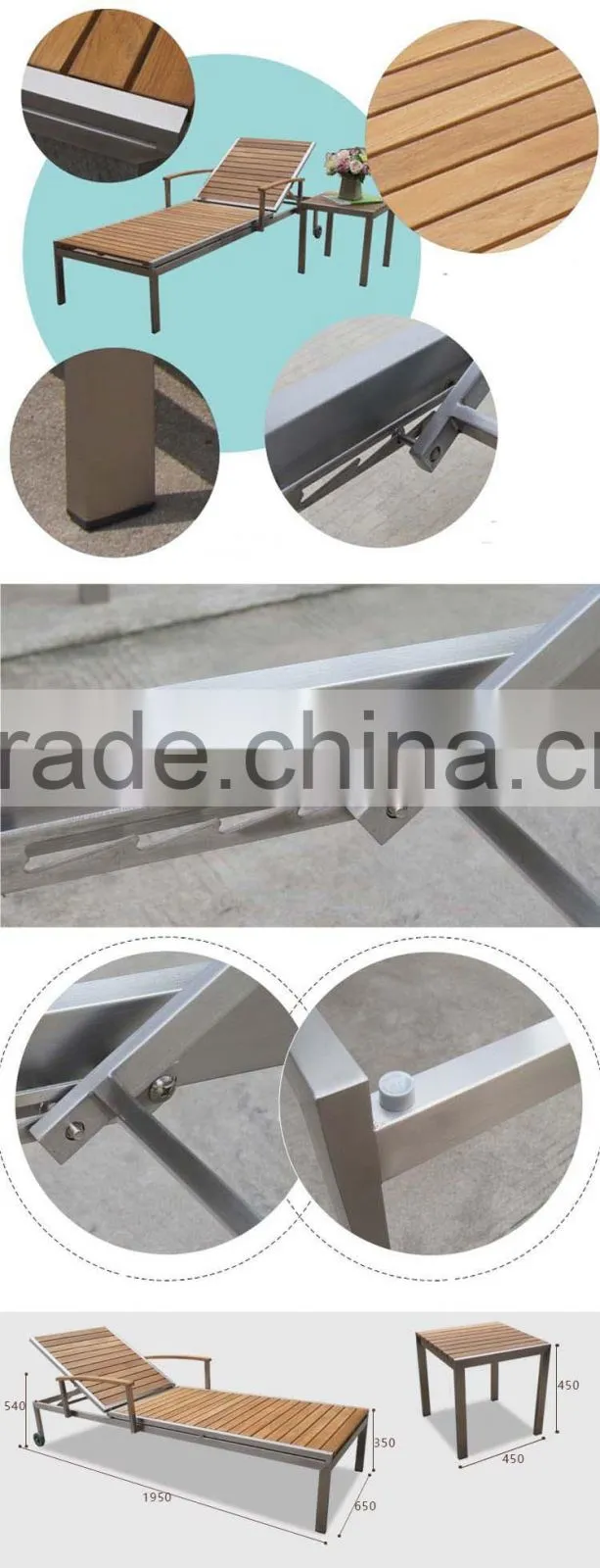 New Design Simple Leisure 1 Set Stainless Steel Teak Pool Luxury Chaise Lounge