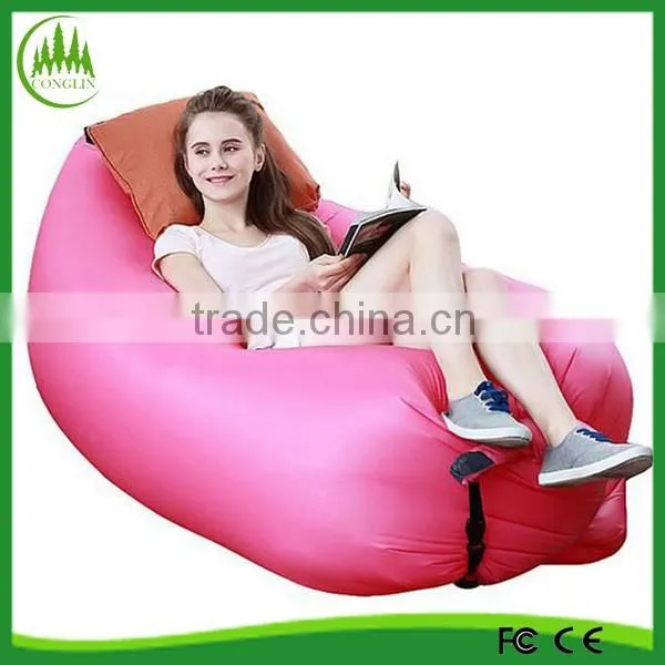 2016 hot sale nylon waterproof inflatable lay's bag banana sleeping lay bag