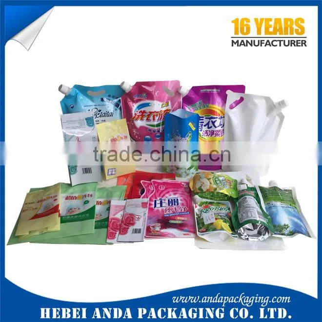 Stand up pouch for liquid detergent packaging/liquid laundry detergent spout pouch