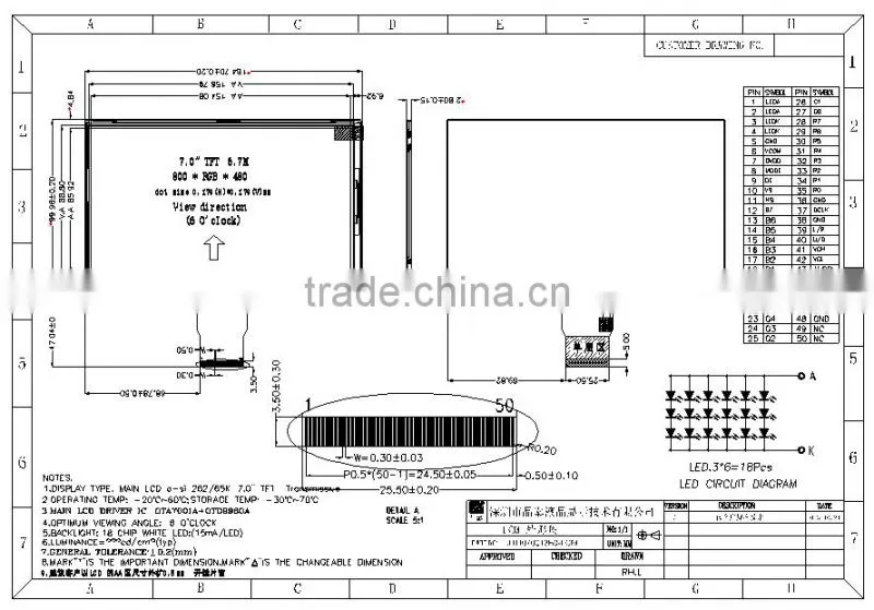 Shenzhen jingtai 7 inch tft transparent lcd panel display