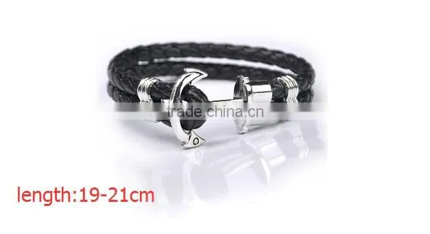 >>New arrival SW16490 braided leather anchor bracelet/