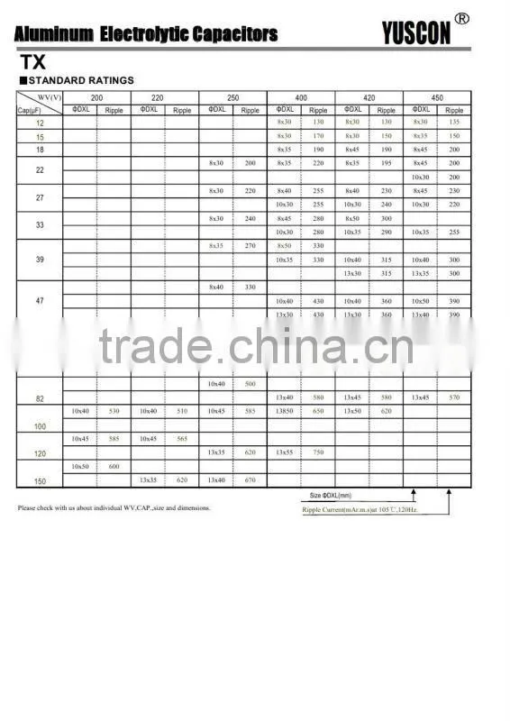 12uF 400V Aluminum electrolytic capacitors for LED Drive power