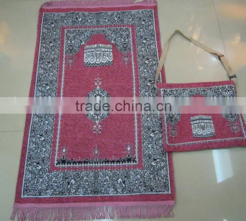 BT-804 new design polyester muslim prayer rugs with bag muslim carpet