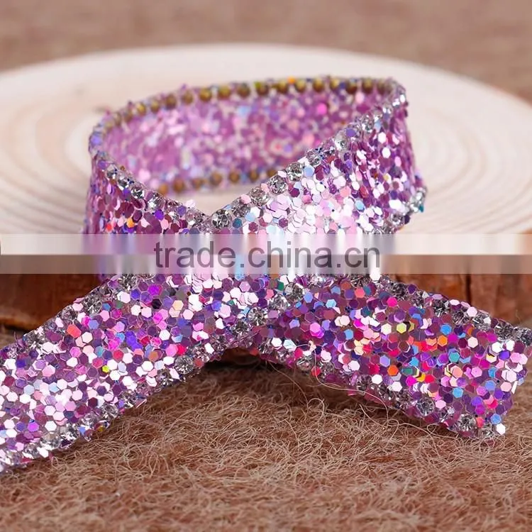 New Arrival Bling Bling Crystal Rhinestone ribbon With Hotfix Glue Chain