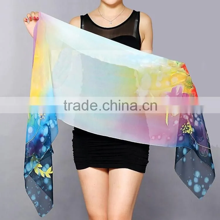 Customize digital printed 100% silk scarves long chiffon scarf NO MOQ