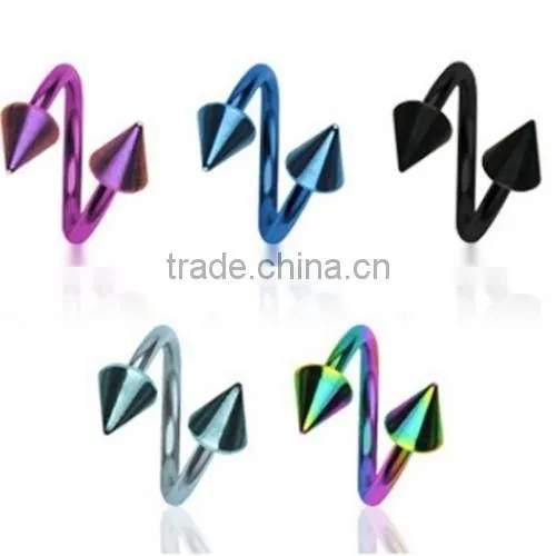 Titanium Twist Spikes Belly Navel Ring 14G Anodized Spiral Button Piercing Twister Ring