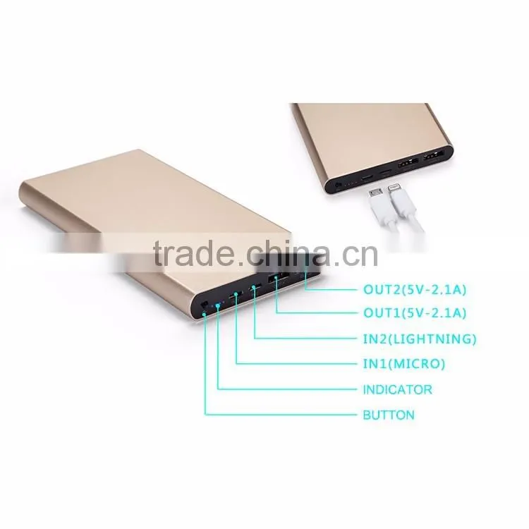 Custom logo ultra thin mobile power bank 10000mah real capacity