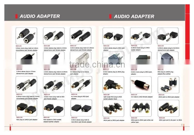 6.35mm stereo plug to 2x RCA jack adaptor