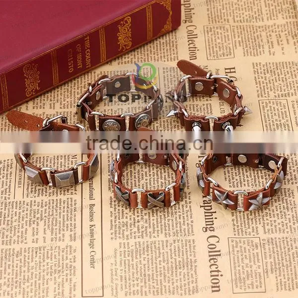 new fashion vintage genuine leather bracelet punk style fashion alloy rivet leather bracelet