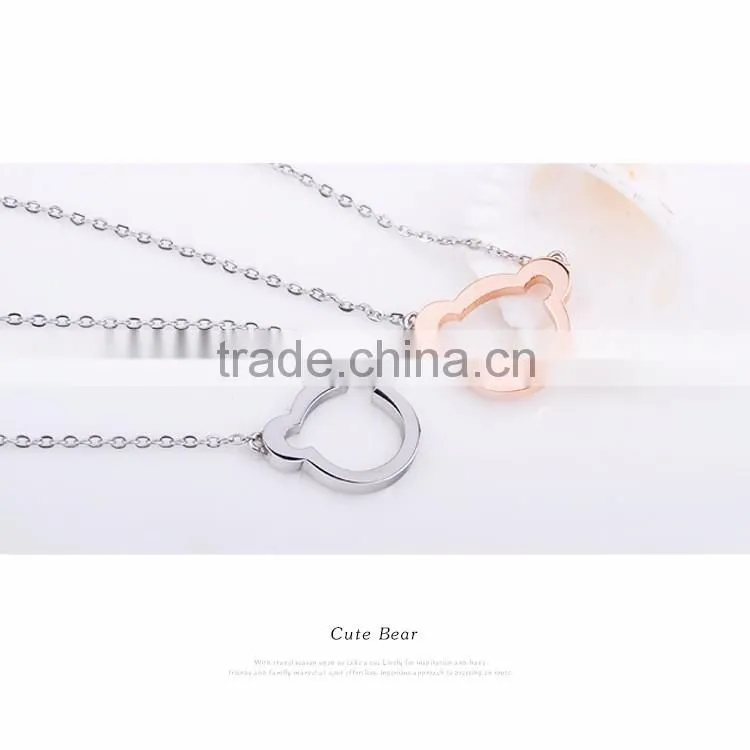 Charm Teddy Bear with Rose Gold Plated Pendant Women Stainless Steel Necklace