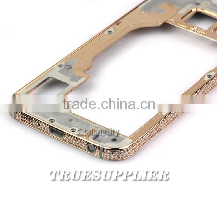 New design for Samsung rose gold middle plate with diamond for samsung s6 grand housing