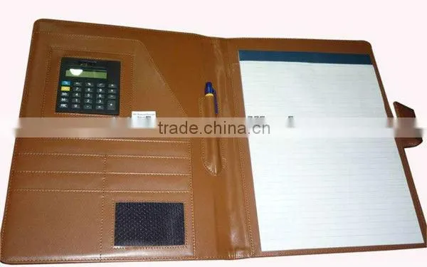 A4 zip pu leather portfolio with calculator and notepad