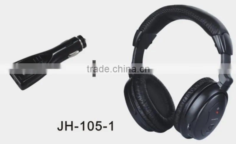 New hot selling In-car Wireless audio system headphones with FM transmitter charger and mount for ipad/iphone JH-105-1