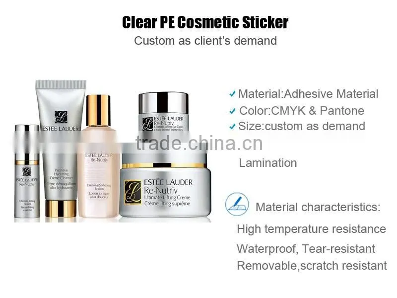 Waterproof Clear Organic PE Cosmetic Label Sticker Factory