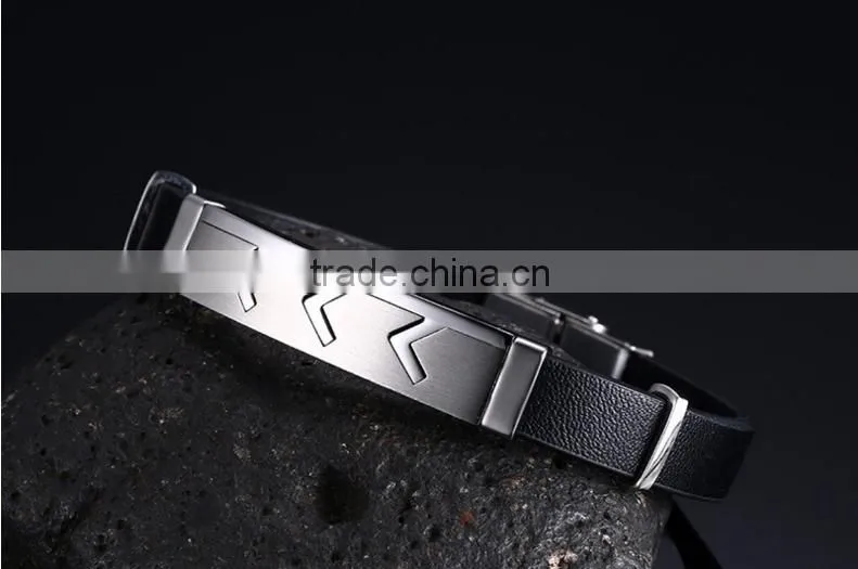 Daihe stainless steel&genuine leather bracelet for men