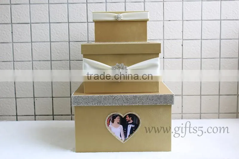 Gold card box for wedding Luxury wedding keepsake box large wedding card boxes
