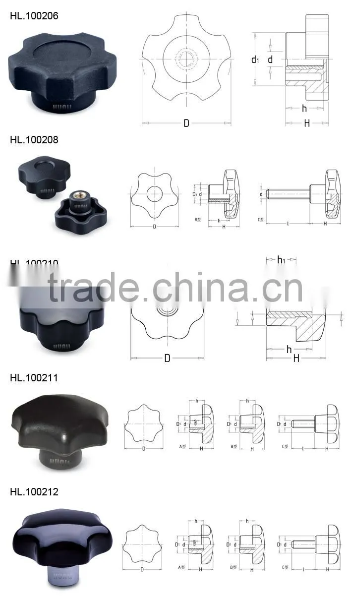M12 Female Thread 63mm Dia Plasitc Star Head Screw Knobs