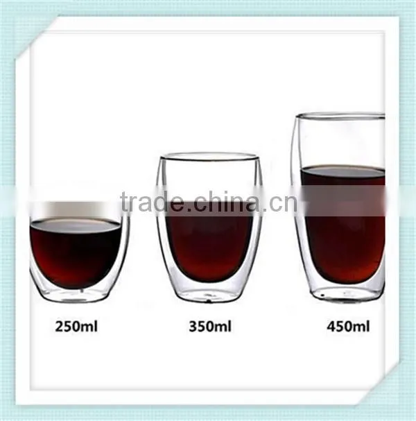 2016 hot sale handmade double wall glass borocilicate material double wall glass for coffee