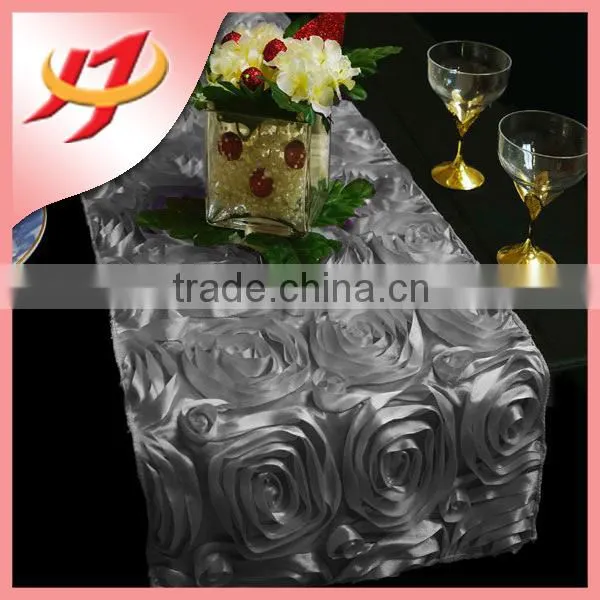 Cheap wholesale champagne satin rosette dining table runner for round tables