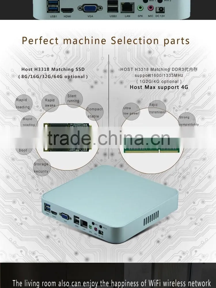 HTPC Intel Baytrail J1800 2.41Ghz Dual Core Fanless Mini Barebone PC, USB2.0, WiFi, VGA