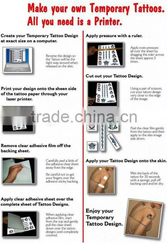 fashion tattoo paper for inkjet and laser printers