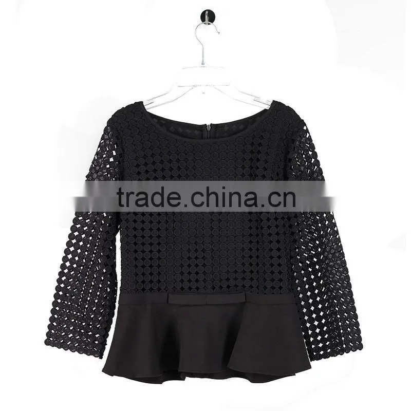 PRETTY STEPS 2016 elegant black long sleeves see through mesh blouse for office ladies