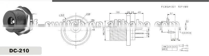 jack for pcb mounting, dc jack for SMT(dc-210),mini dc jack connector socket,female dc jack