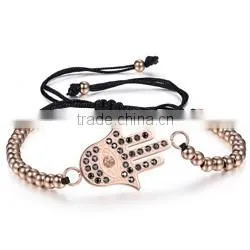 Fashion gold plated zircon stoppers macrame bracelet braided rope, 18k gold jewellery wholesale charm bracelet
