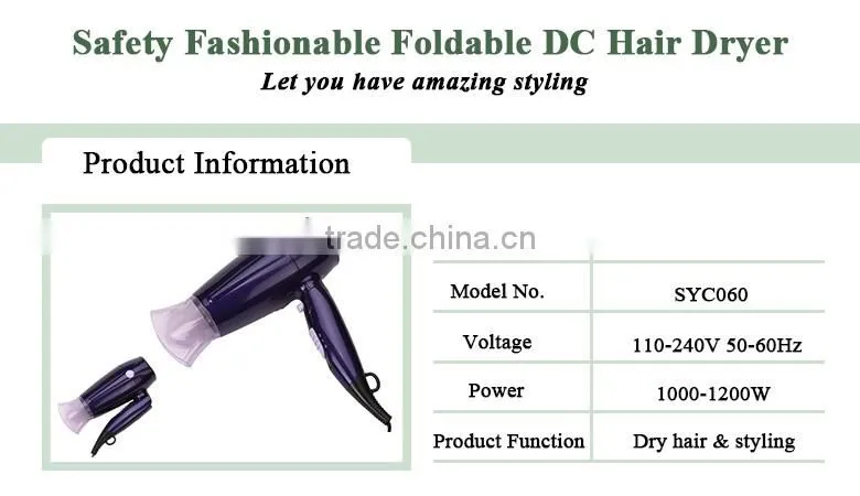 hot selling DC power motor Hair Dryer fast drying 110V 220V dual voltage folding bathroom hang hook