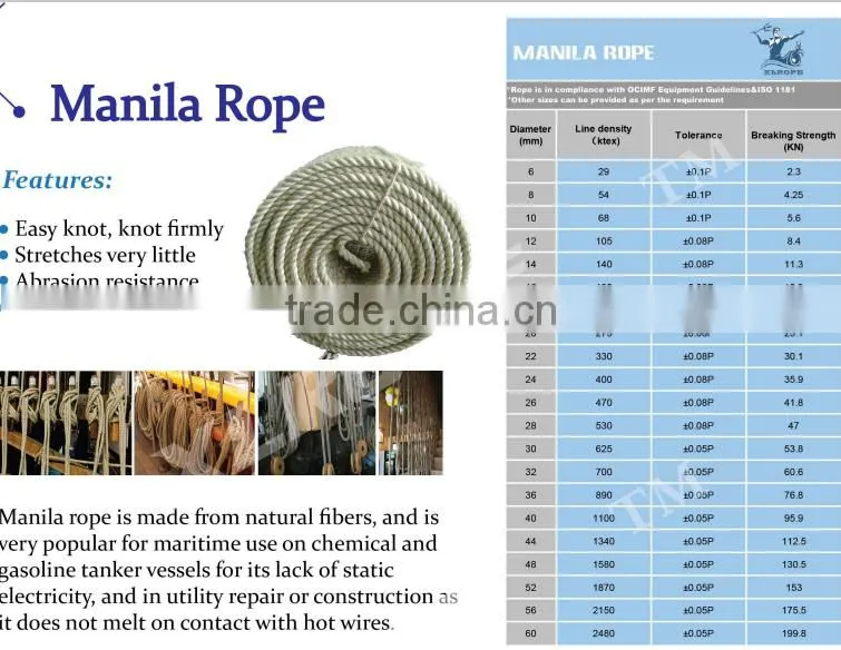 XLROPE 3 strand twisted Manila rope for sale