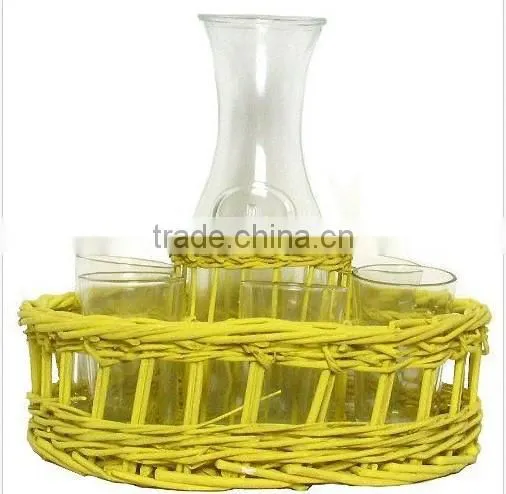 Natural Wicker Basket w/ Glass Flower Vase, Set of 2