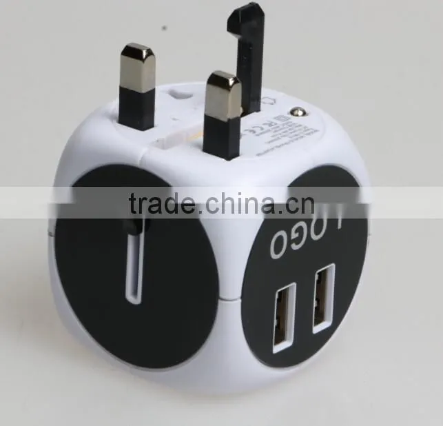 SYW-12 New arrival universal world swiss travel adaptor adapter plug with 2 usb port and built in Safety shutter