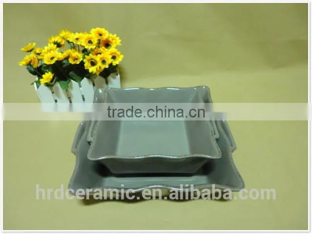 wholesale daily use colored square porcelain cute bakeware with two handle